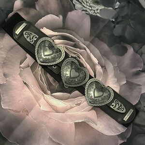 True Religion Black Belt with Silver Heart Details